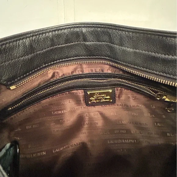 Lauren Ralph Lauren Leopard Print and Black leather Hobo shoulder Bag purse - Picture 7 of 11